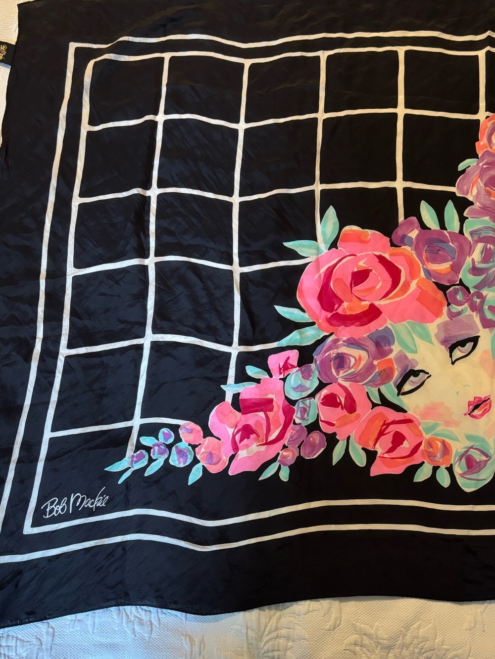 Vintage Bob Mackie from the “wearable art” scarf. Signature on scarf. 100% silk
